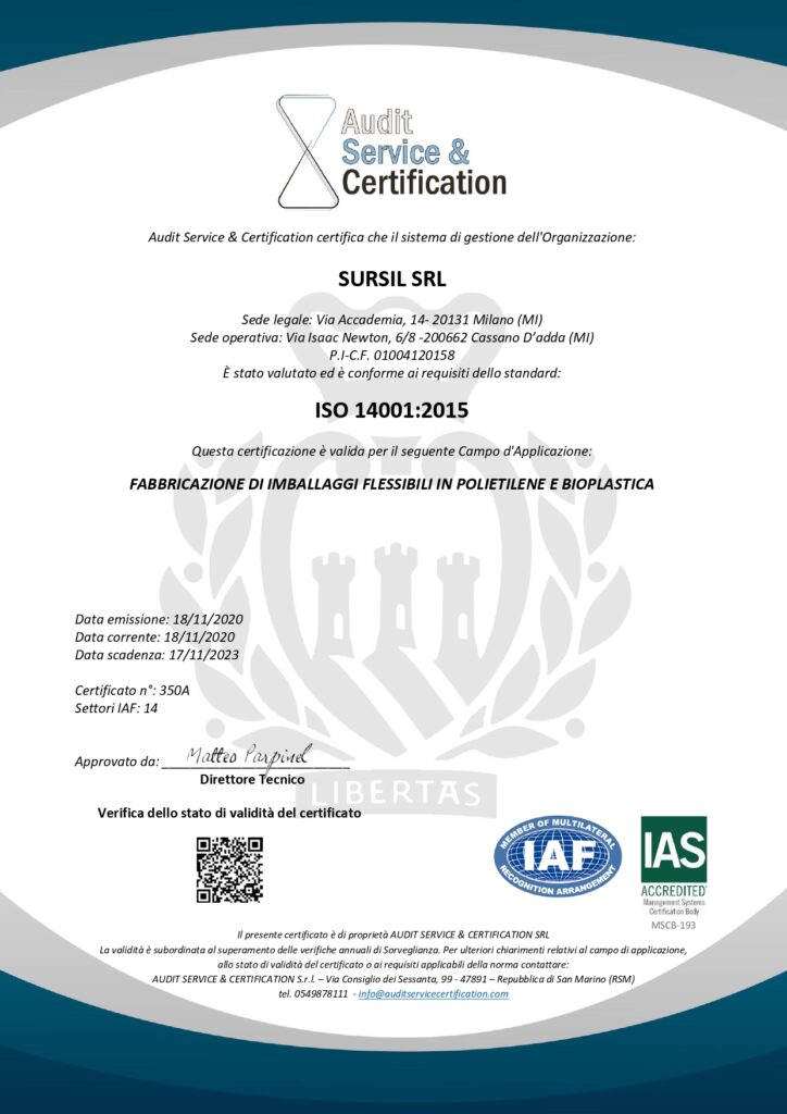 Certificato 14001 SURSIL
