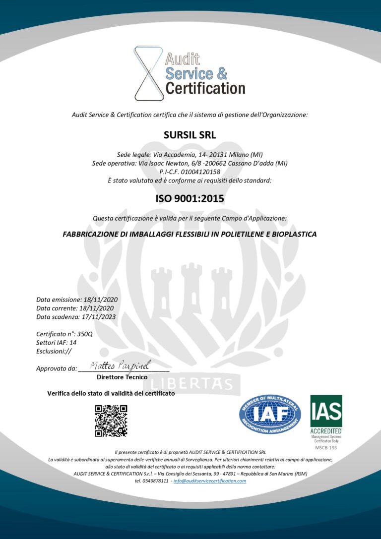 Certificato 9001 SURSIL
